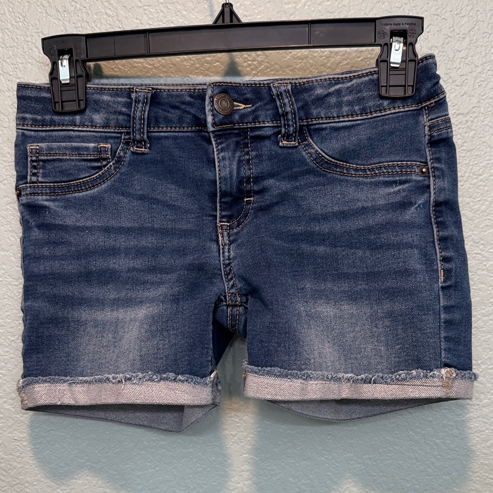 Girls' Dark Blue Denim Roll-Cuff Shorts